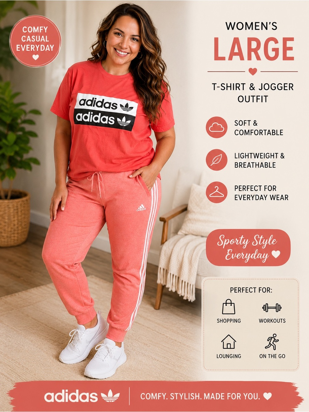 adidas Coral Short Sleeve Tee & Joggers Set